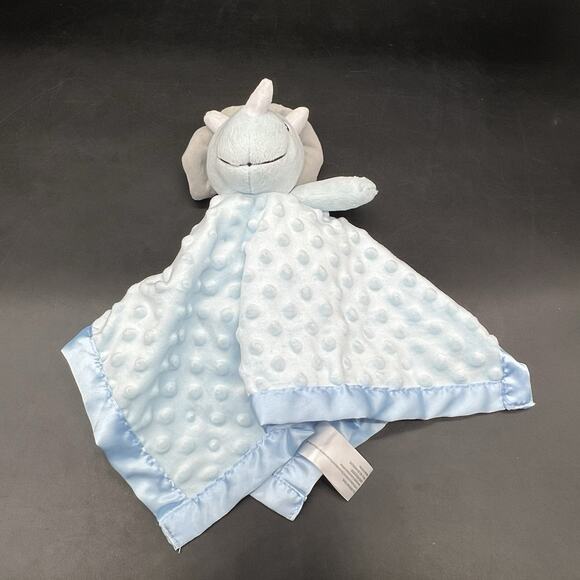 Pro Goleem Blue Triceratops Lovey Security Blanket Plush Dots Minky Satin Trim - Picture 7 of 10